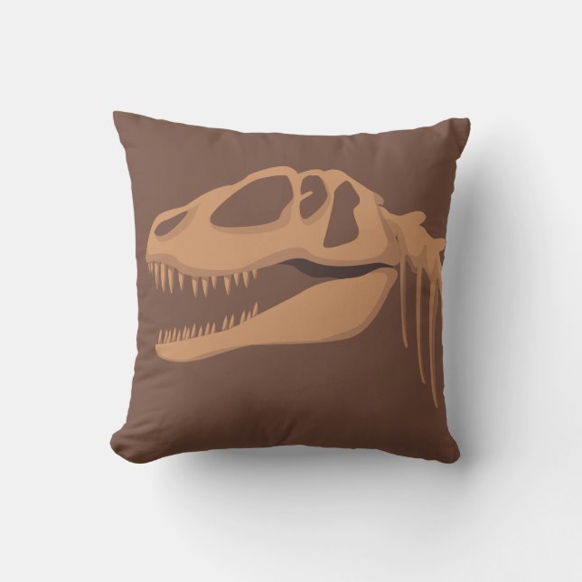 Dinosaur T-rex Skeleton Fossil Brown Kids Room Cushion (Front)