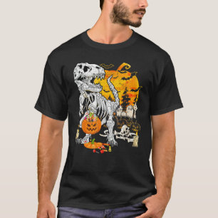 Dinosaur T Rex Skeleton Pumpkin Funny Halloween Co T-Shirt