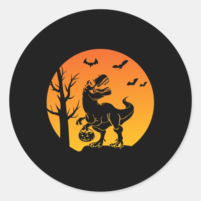 Dinosaur T Rex Skeleton Pumpkin With Moon Bulldog  Classic Round Sticker (Front)