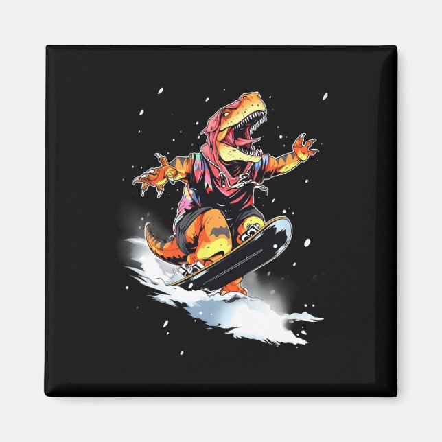 Dinosaur T-rex Snowboard Snowboard Snowboarder Win Magnet (Front)
