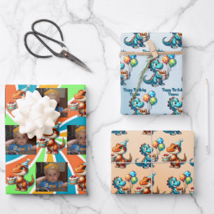 Dinosaur T-rex themed Personalized Birthday Wrapping Paper Sheet