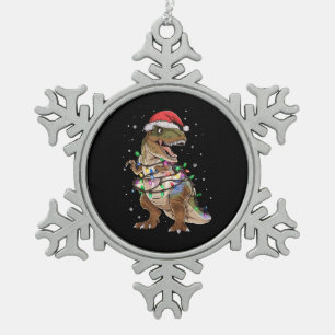 Dinosaur T-rex Tree Christmas Sweater Xmas Dino Snowflake Pewter Christmas Ornament