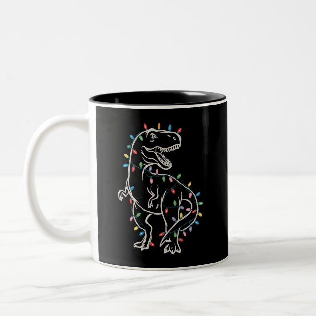 Dinosaur T-rex Tree Christmas Xmas Pet Dino Trex  Two-Tone Coffee Mug (Left)