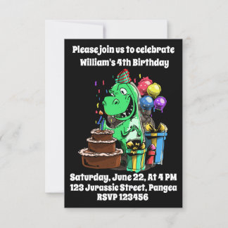 Dinosaur, T Rex, Tyrannosaurus, 4th Bday, Birthday Invitation