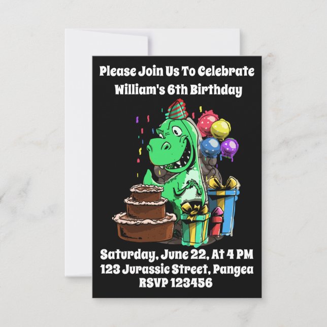 Dinosaur T Rex Tyrannosaurus Bday Birthday Invitation (Front)