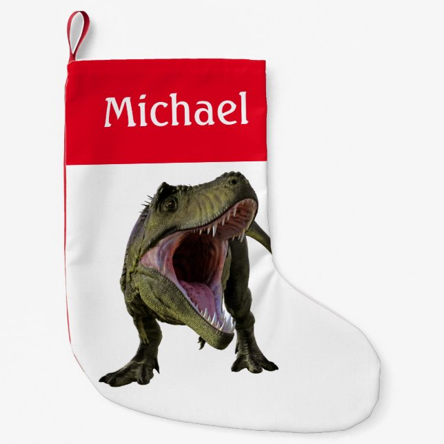 Dinosaur T-Rex Tyrannosaurus  Personalised Small Christmas Stocking (Front)