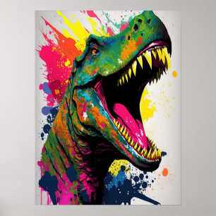 Dinosaur T Rex White Poster