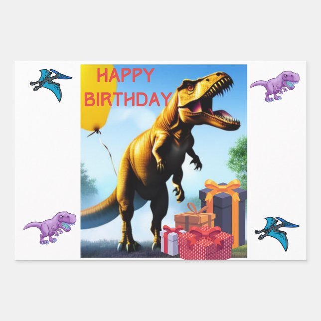 Dinosaur T-Rex Wrapping Paper Sheet (Front)