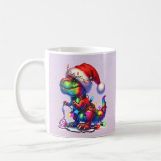 Dinosaur tangled up in fairy christms lights coffee mug