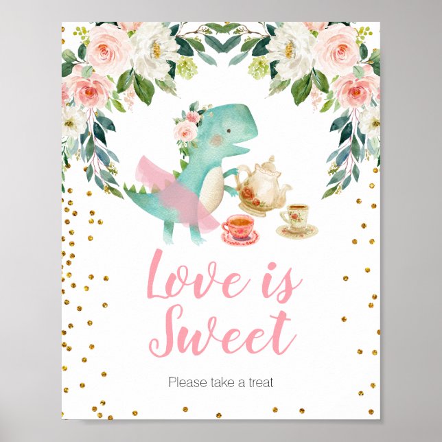 Dinosaur Tea Party Baby Shower Love is Sweet Poster (Front)