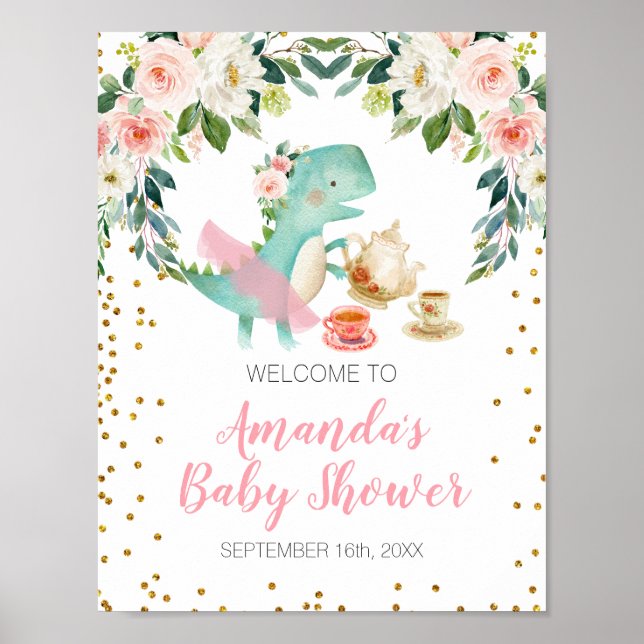 Dinosaur Tea Party Birthday Baby Shower Welcome  Poster (Front)