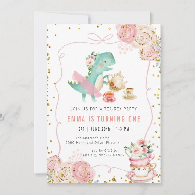 Dinosaur Tea Party Birthday Invitation (Front)