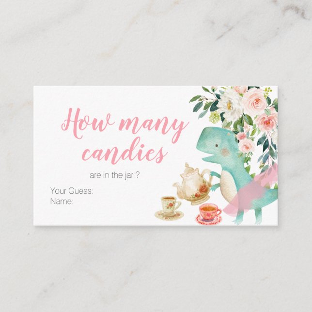 Dinosaur Tea Party Guess How Many Candies Enclosure Card (Front)