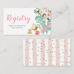 Dinosaur Tea Party Peach Floral Registry Enclosure Card