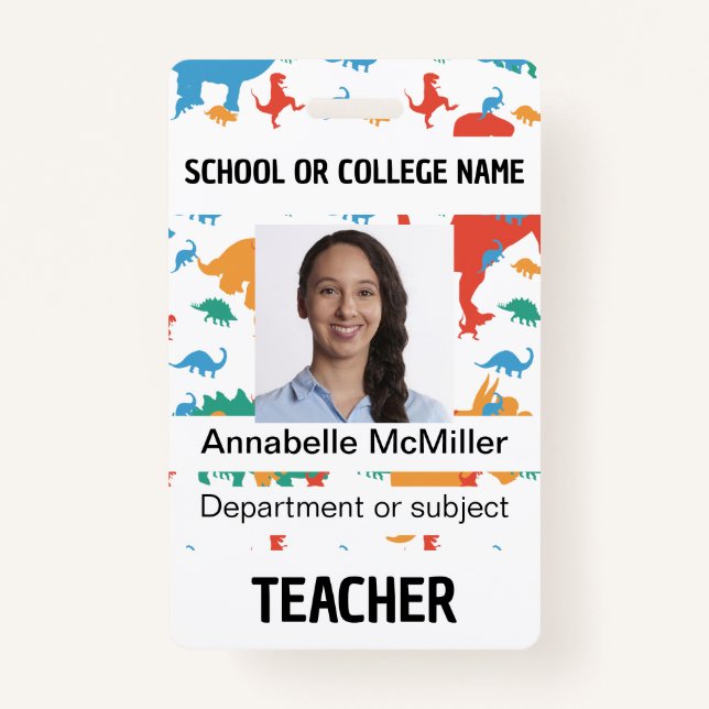 Dinosaur Teacher Professor ID Badge (Front)