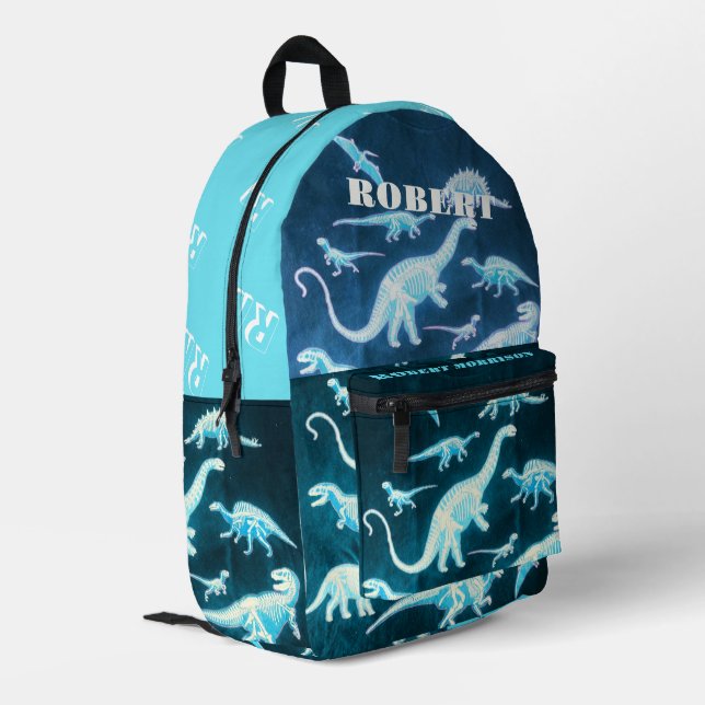 Dinosaur Teal Modern Fun Fluorescent Printed Backp Backpack (Back Corner Left)