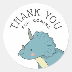 Dinosaur Thank You   Blue Triceratops Party Favour Classic Round Sticker
