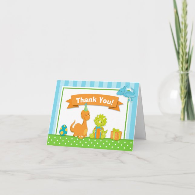 Dinosaur Thank You Card Folded Note Card (Front)