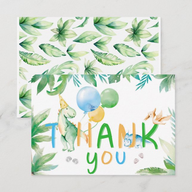  Dinosaur Thank you Cards (Front/Back)