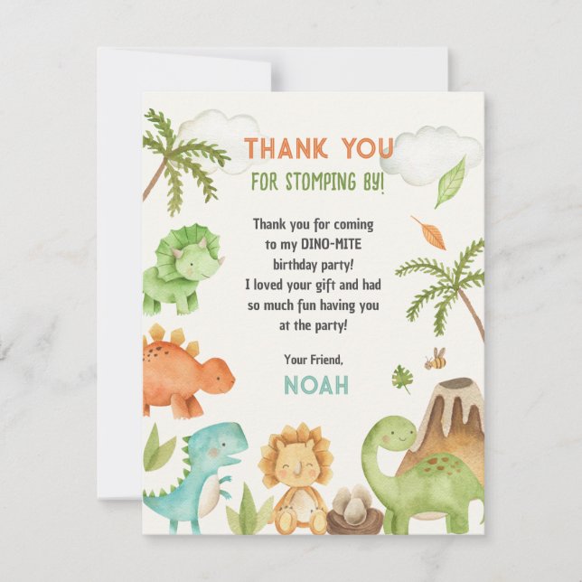 Dinosaur Thank You Cards - Boy Birthday Party (Front)