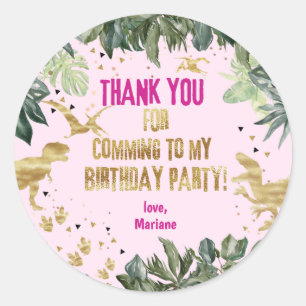 Dinosaur Thank You Favour Girl T-rex  Classic Round Sticker