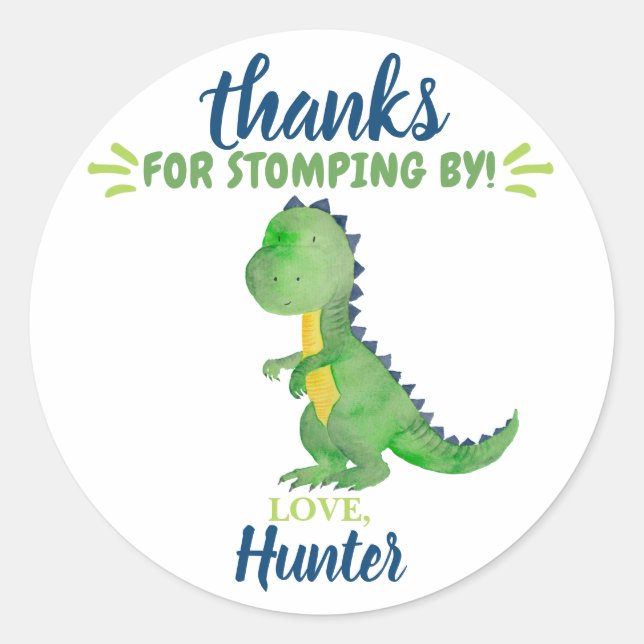 Dinosaur Thank You Favour Stickers (Front)