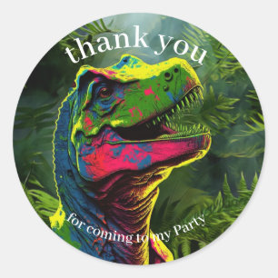 Dinosaur Thank You pink Jungle Classic Round Sticker