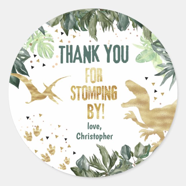 Dinosaur Thank You Stomping By Classic Round Sticker (Front)