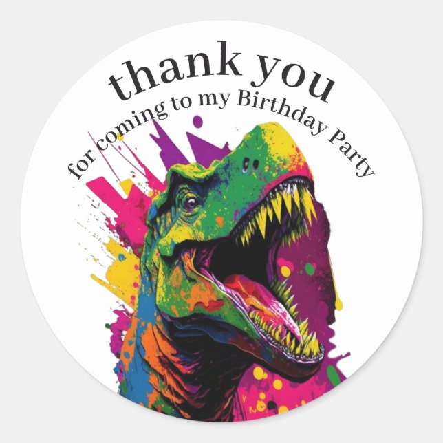 Dinosaur Thank You   white Classic Round Sticker (Front)