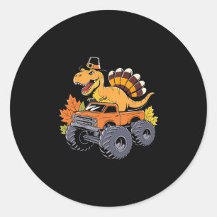 Dinosaur Thanksgiving Boys Kids Dino T Rex Monster Classic Round Sticker