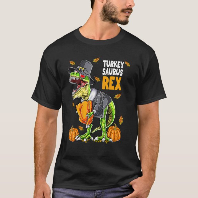 Dinosaur Thanksgiving Boys Turkey Saurus Rex Pilgr T-Shirt (Front)