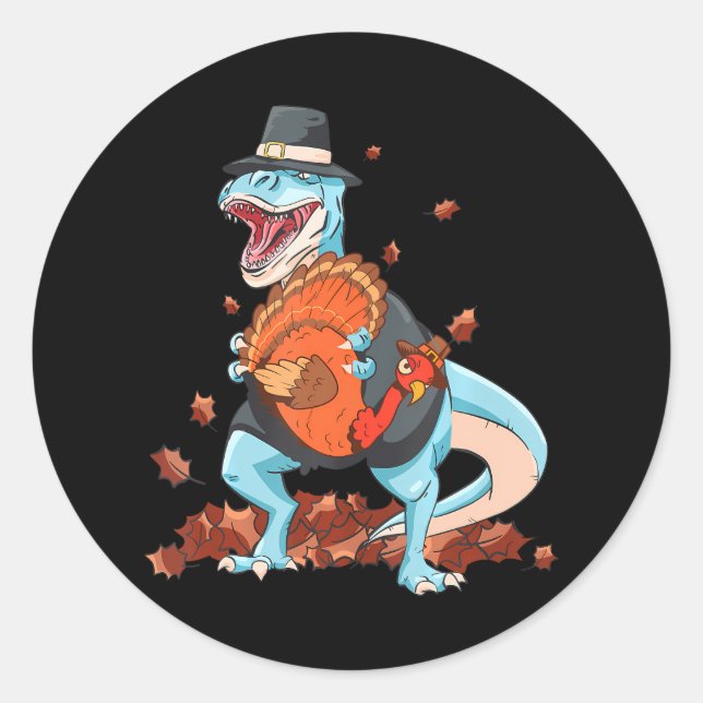 Dinosaur Thanksgiving Boys Turkey Saurus T Rex Classic Round Sticker (Front)