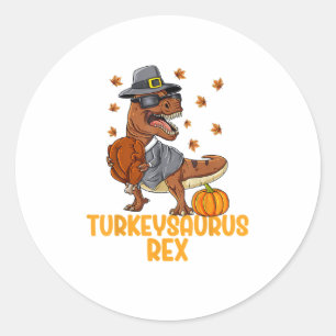 Dinosaur Thanksgiving Boys Turkey Saurus T rex Kid Classic Round Sticker