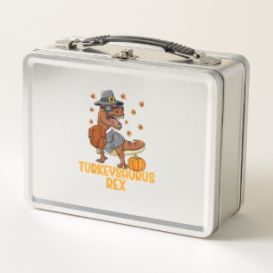 Dinosaur Thanksgiving Boys Turkey Saurus T rex Kid Metal Lunch Box
