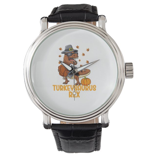 Dinosaur Thanksgiving Boys Turkey Saurus T rex Kid Watch (Front)
