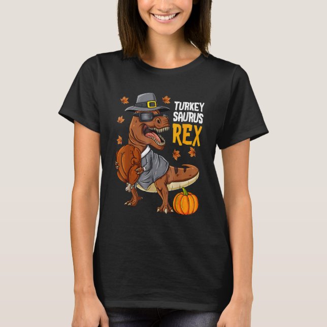 Dinosaur Thanksgiving Boys Turkey Saurus T rex Pil T-Shirt (Front)