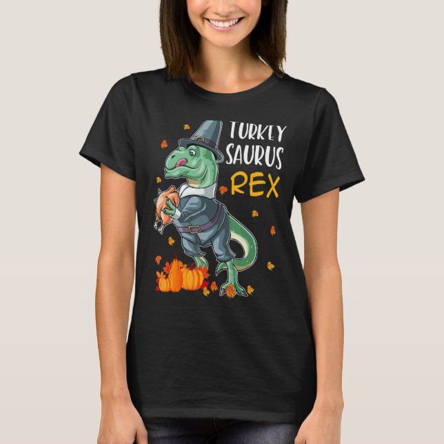 Dinosaur Thanksgiving Boys Turkey Saurus T Rex Pil T-Shirt (Front)