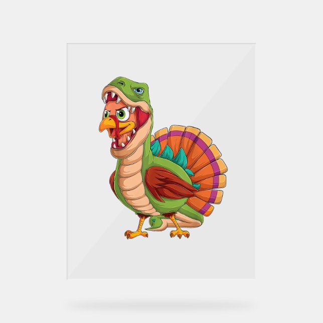 Dinosaur Thanksgiving Boys Turkey Saurus T rex Tur Acrylic Sign (Front)