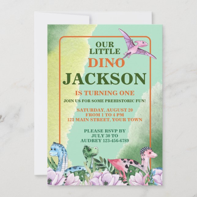 Dinosaur Theme 1st Birthday Invitation (Front)