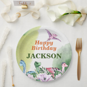 Dinosaur Theme 1st Birthday Paper Plates