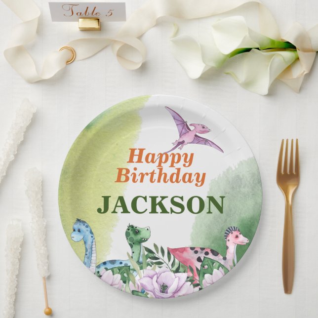 Dinosaur Theme 1st Birthday Paper Plates (Wedding)