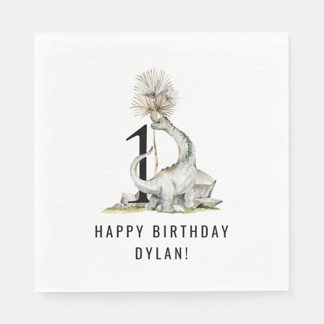 Dinosaur Theme 1st Birthday Party Napkin (Front)