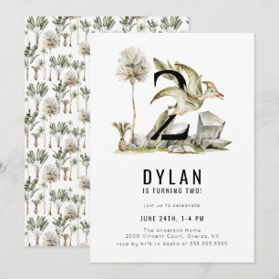 Dinosaur Theme 2nd Birthday Party Invitation