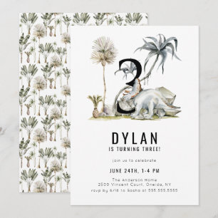 Dinosaur Theme 3rd Birthday Party Invitation