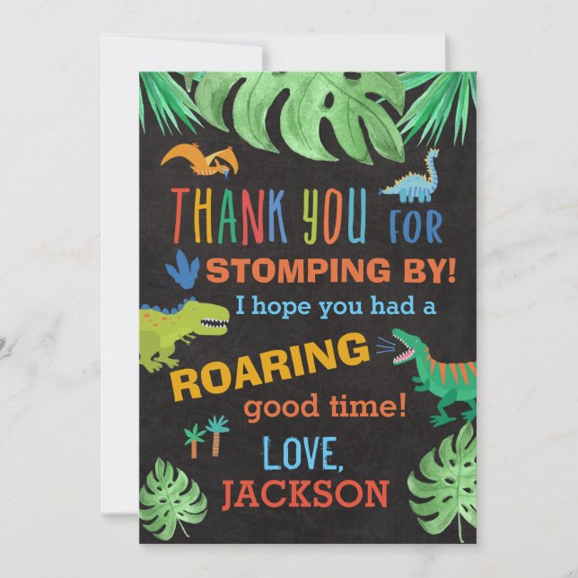 Dinosaur Theme Birthday Party Thank You Cards (Front)