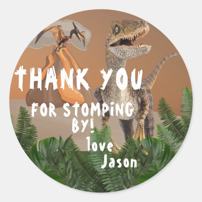 Dinosaur Theme Birthday Party Thank You  Classic Round Sticker (Front)