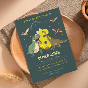 Dinosaur theme boy 6th birthday  invitation