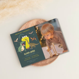 Dinosaur theme boy 7th birthday  invitation