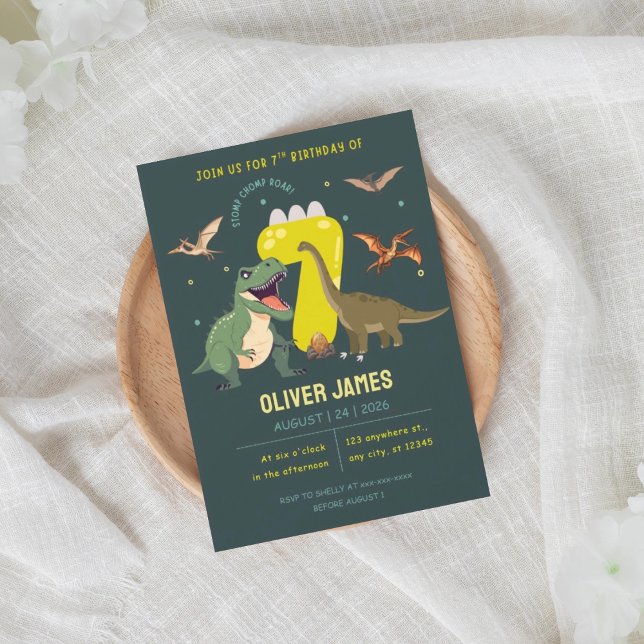 Dinosaur theme boy 7th birthday  invitation (Creator Uploaded)