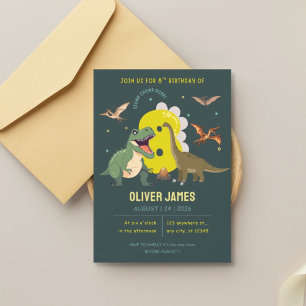 Dinosaur theme boy 8th birthday  invitation